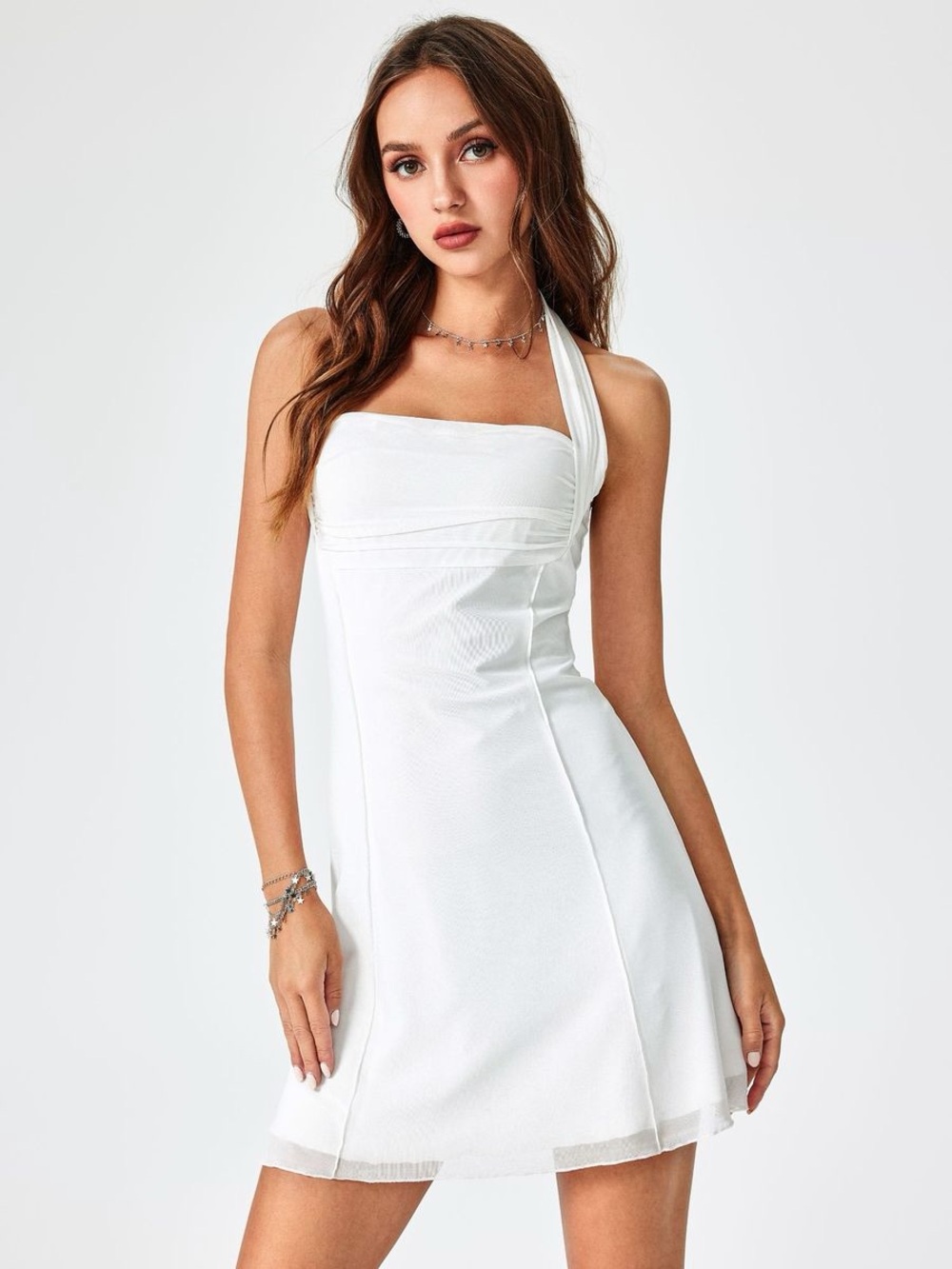 Cider White Halter Mini Dress